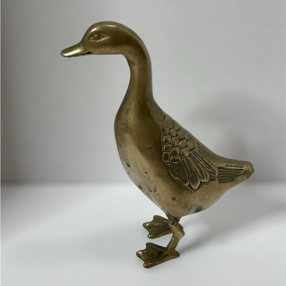 Vintage 1970s Solid Brass Duck Figurine Original WAL-MART frontier logo sticker